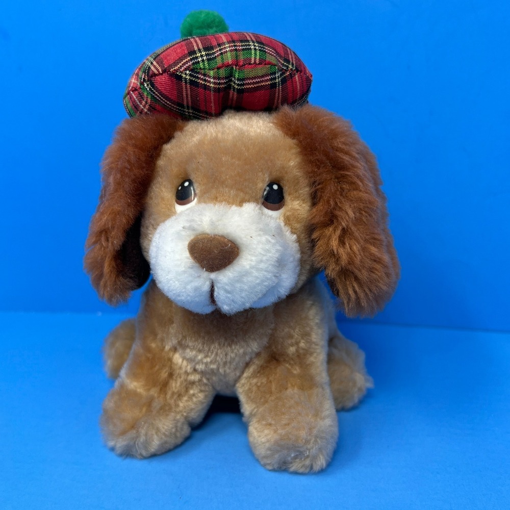 Russ Berrie Scruffy Scottish Dog Stuffed Animal Plushie Plaid Shanter Hat 5 inch